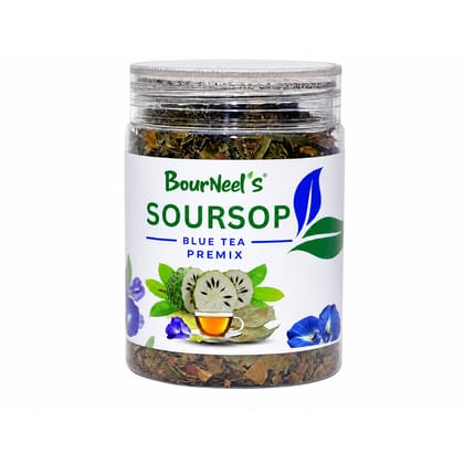 BourNeel's® Soursop Blue Tea Premix 50gm | No Preservatives | Graviola Laxman Phal Leaves | Dry Butterfly Pea Flowers | Soursop Kadha Tea |