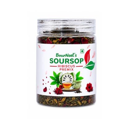 BourNeel's® Soursop Hibiscus Tea Premix 50gm | No Preservatives | Graviola Laxman Phal Leaves | Dry Hibiscus Flowers| Soursop Kadha Tea |
