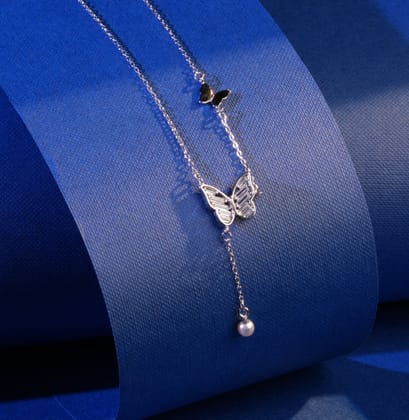 LAMA'A 925 Silver Chain Pendant Butterfly Tassel