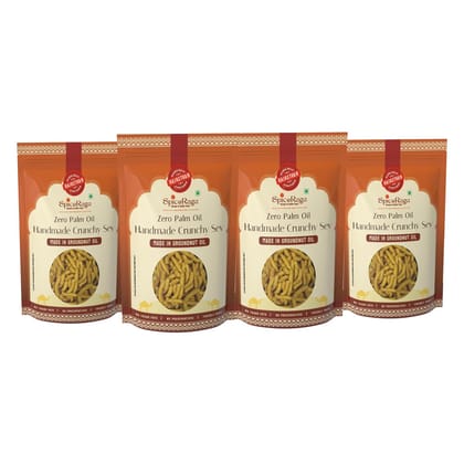 SpiceRaga | Crunchy Sev Pack of 4 - Handmade Sev | Tastes Like Home-made | No Palm Oil | No Trans Fat | Healthy Namkeen Sev | 100% Natural Ingredients | 160g Each