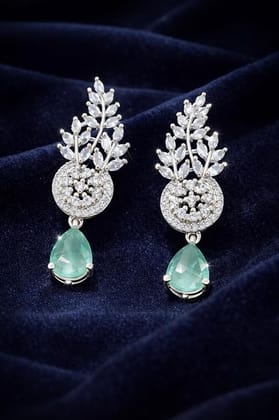 Silver-Toned Leaf and Drop Earrings with Mint Green Stones Silver-Toned Leaf and Drop Earrings with Mint Green Stones