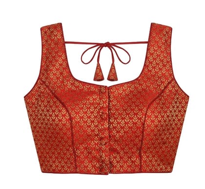 Red and Gold Brocade Princess Cut Blouse with Back Tie