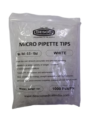 DESCO Micro Pipette Tip White (0.5-10 ul) Pack of 1000 DESCO Micro Pipette Tip White (0.5-10 ul) Pack of 1000