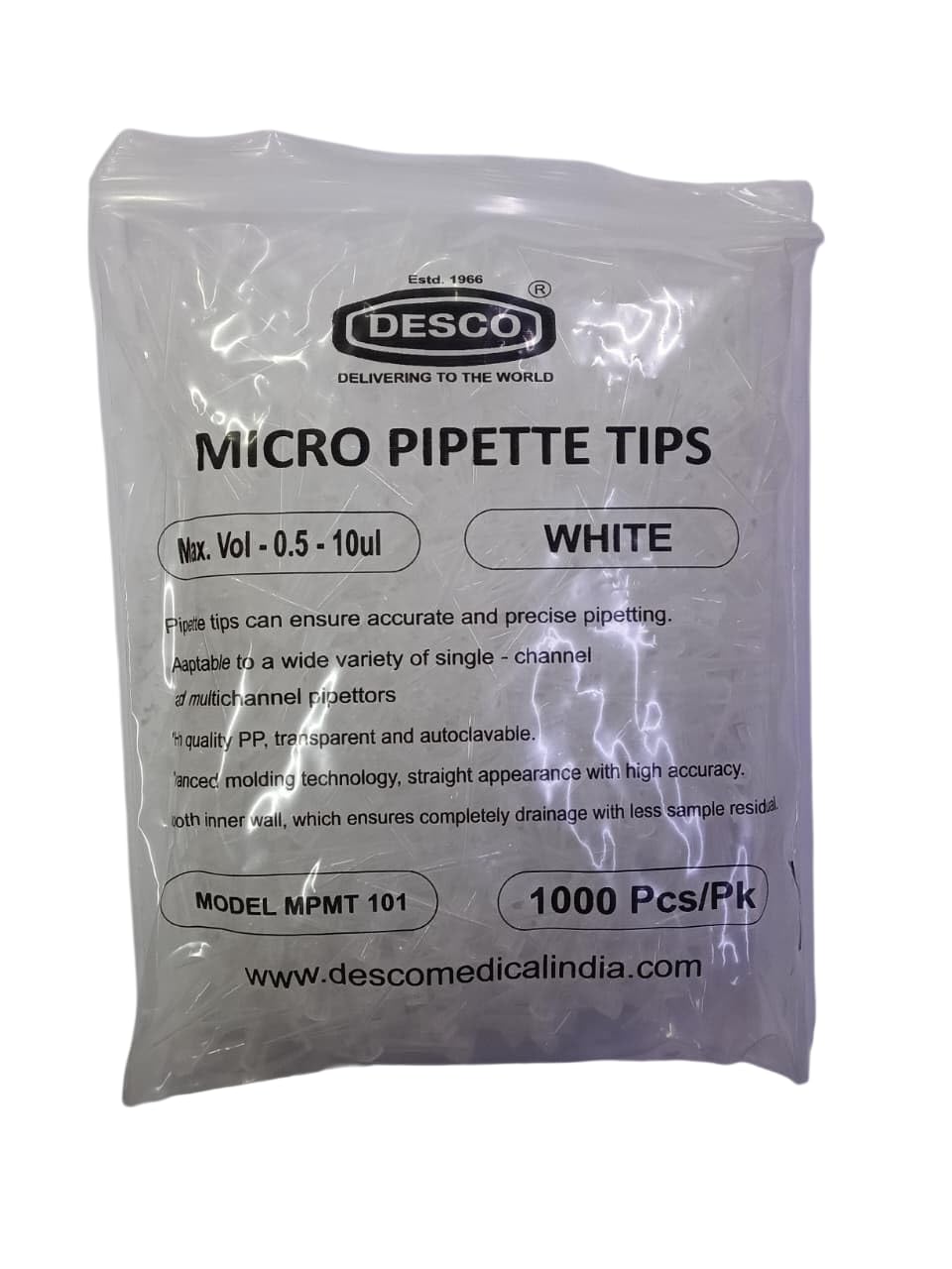 DESCO Micro Pipette Tip White (0.5-10 ul) Pack of 1000