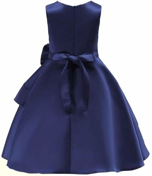 Navy Blue Girls Satin Party Frock with Headband (Free Size)