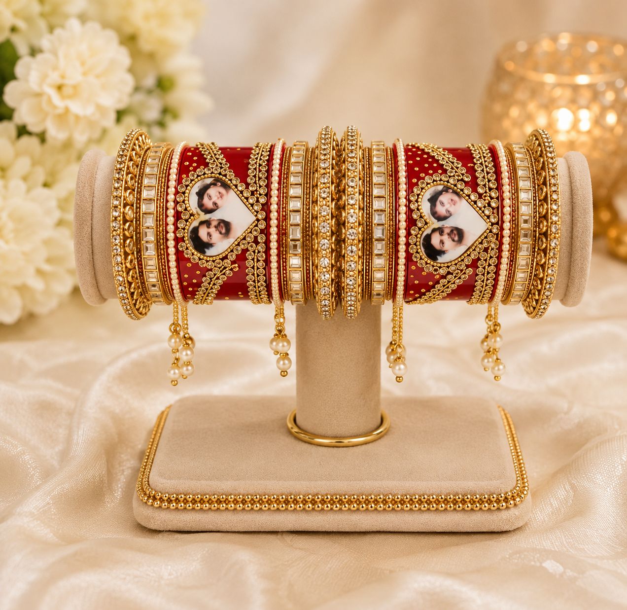 Rivaaz Red Acrylic and Gold-Toned Bangle Set