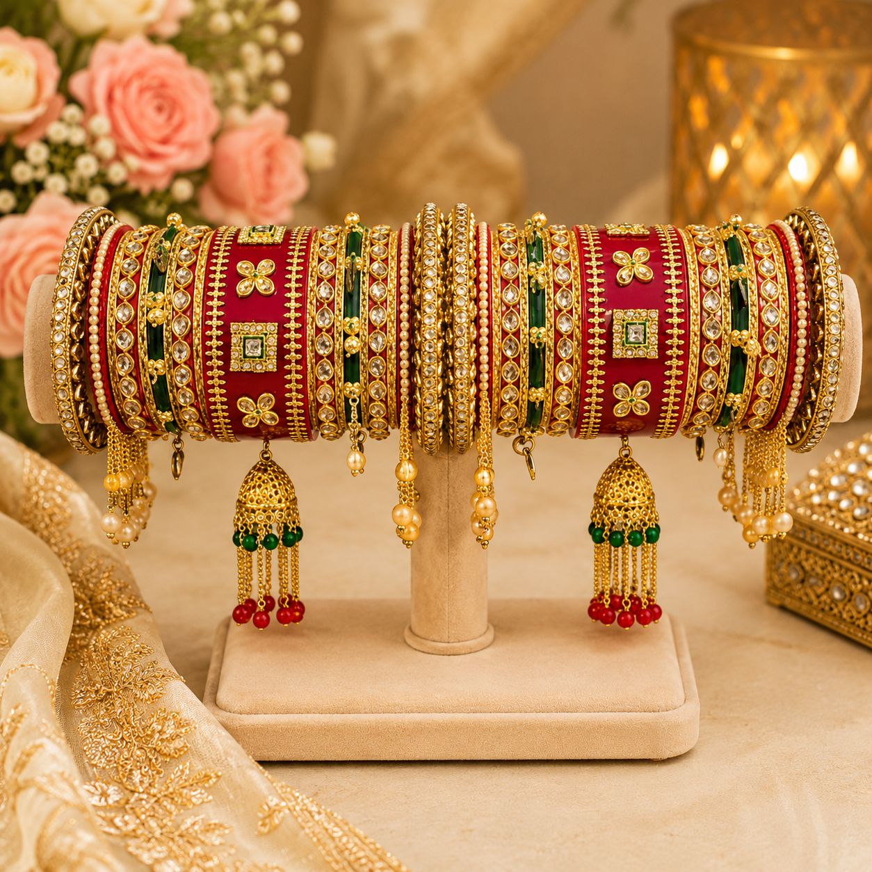 Rivaaz Red Acrylic and Gold-Toned Bangle Set (20 Pieces)