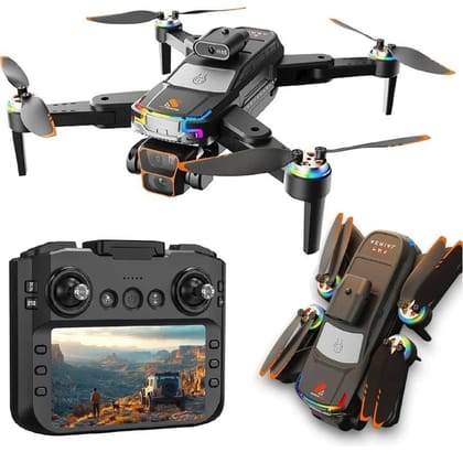 JS39P Drone with Dual 8K Camera, Dual Battery, 8GB Memory Card, Big Screen Remote Controller, 360° Obstacle Avoidance, Foldable RC Quadcopter for Kids & Beginners