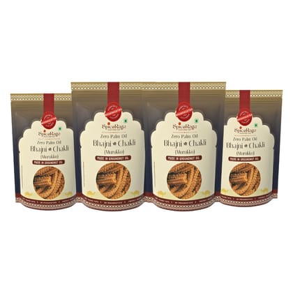 SpiceRaga Bhajni chi Chakali | 480g (Pack of 4, 120g Each) | No Palm Oil | Pure Groundnut Oil | No Trans Fat | Crunchy & Tasty | Healthy Namkeen | 100% Natural Ingredients