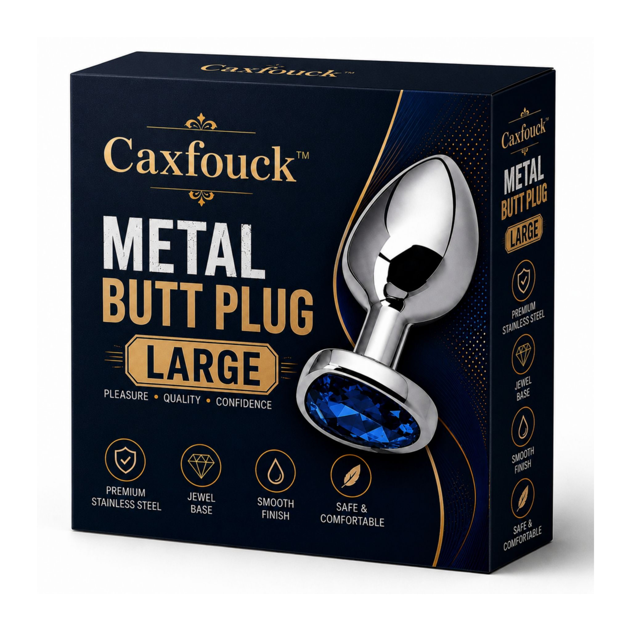 Caxfouck Metal Butt Plug Large with Crystal Jewel Base, Premium Stainless Steel, Smooth Finish, Comfortable Design (1 Piece)