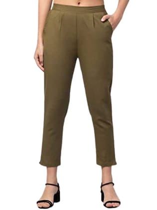 Women's Elasticated Waist Olive Green Trouser 
