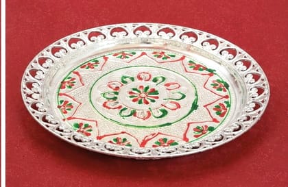 Decorative Silver-Plated Pooja Thali / Ornamental Serving Plate Decorative Silver-Plated Pooja Thali / Ornamental Serving Plate