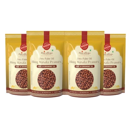 SpiceRaga Hing Masala Peanuts Pack of 4 (Total 640g) | Crunchy Hing-Flavoured Peanuts | Made in Pure Groundnut Oil | No Palm Oil | Classic Indian Namkeen | 160g each