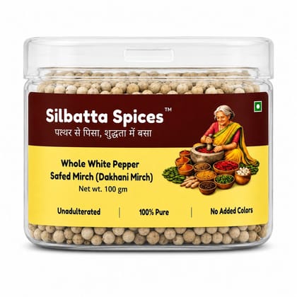 Silbatta Spices Whole White Pepper | Safed Mirch (Dakhani Mirch)