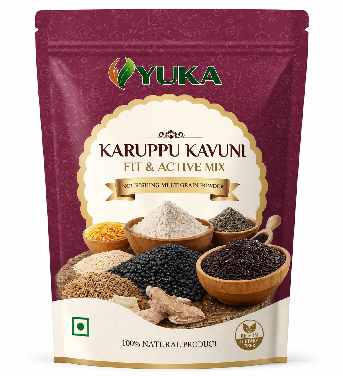 YUKA Karuppu Kavuni Fit & Active Mix 250g | Black Rice & Millet Health Mix