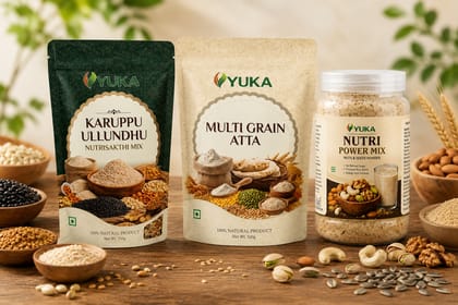 YUKA Wellness Premium Health Combo | Nutri Power Mix 100g + Multigrain Atta 250g + Karuppu Ullundhu NutriSakthi Mix 250g | High Protein & Fibre | No Refined Sugar YUKA Wellness Premium Health Combo | Nutri Power Mix 100g + Multigrain Atta 250g + Karuppu Ullundhu NutriSakthi Mix 250g | High Protein & Fibre | No Refined Sugar
