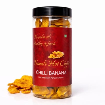 Manali Hot Chips Organic Chilli Banana Flavor 120g | Farm Fresh Thin & Crunchy Crispy Snack | No Palm Oil