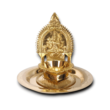 NAAYAGI ® - Kanchipuram KAMAKSHI VILAKKU, KAMAKSHI DIYA, kamatchi vilakku  - Pure Brass Made,  5.3 INCH HIGH WITH AN PLATE