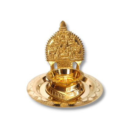 NAAYAGI - Traditional Astalakshmi Brass Pooja Diya, VILAKKU, Pooja Oil LAMP with Plate, 13.8 cm Height, Golden Color NAAYAGI - Traditional Astalakshmi Brass Pooja Diya, VILAKKU, Pooja Oil LAMP with Plate, 13.8 cm Height, Golden Color