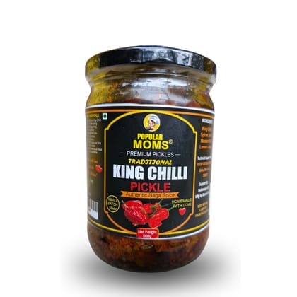 Popular Moms King Chilli Pickle | Naga Chilli | Homemade Traditional Achar | Glass Jar Packed 500g