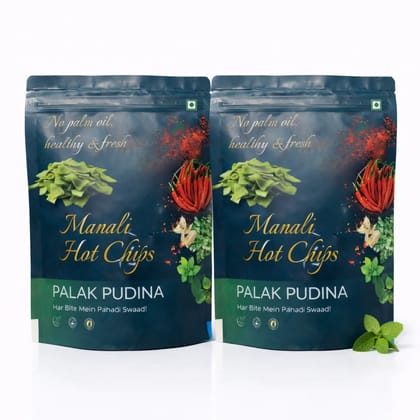 Manali Hot Chips Organic Potato Wafers Palak Pudina Flavor 55g | Farm Fresh Thin & Crunchy Crispy Snack | No Palm Oil(Pack of 2)