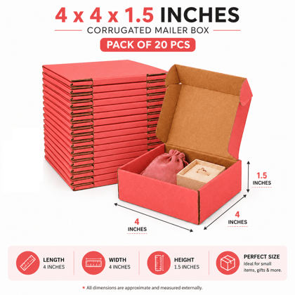 4x4x1.5 Inches Pink Corrugated Mailer Gift Boxes for Packaging & Shipping | Small Packing Boxes for Jewellery, Gifts, Ecommerce Packaging | Strong Cardboard Boxes (Pack of 20)