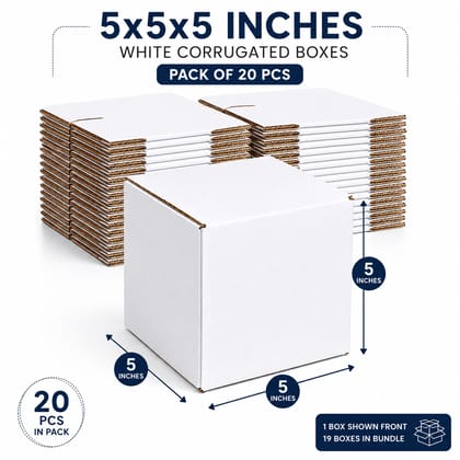 Prockage White Corrugated Packaging Boxes 5x5x5 Inches (Pack of 20) | Ecommerce Shipping, Gift Packaging, Storage & Small Business Supplies