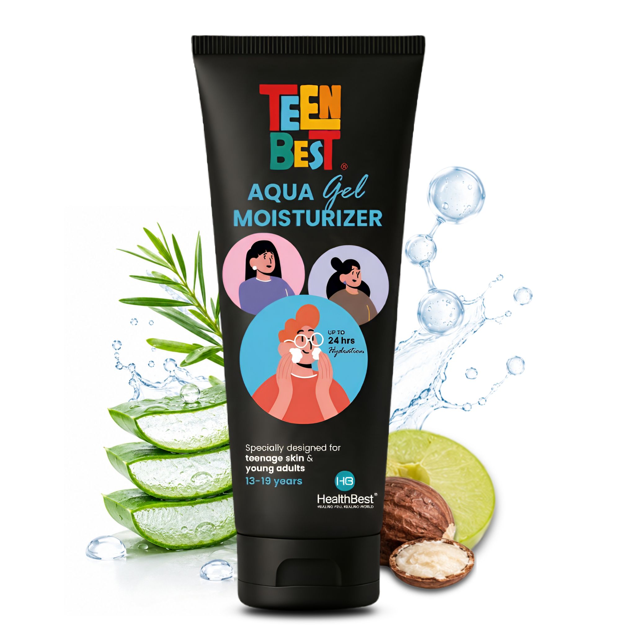 Healthbest Lightweight Aqua Gel Face Moisturizer 50ml for Normal, Dry, Combination to Sensitive Skin with Niacinamide, Aloe Vera & Shea Butter, 24 Hrs Hydration, Paraben Free & Non-greasy Suits Teenage skin & Young Adults