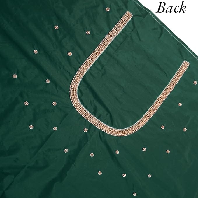 Handmade Aari Work Blouse Piece in Green Silk Blend with Gold Beads