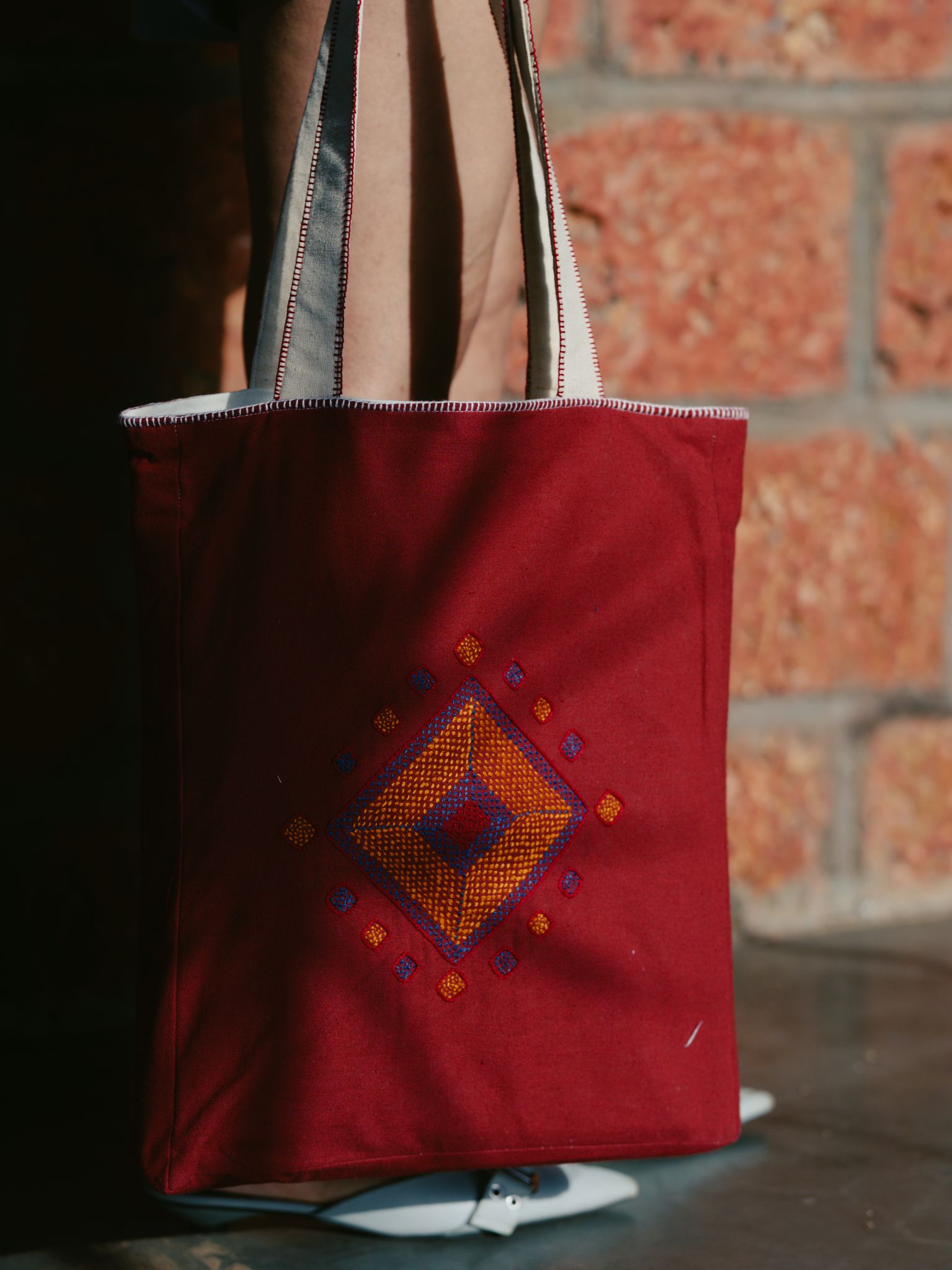 Hand Embroidery Red Tote Bag