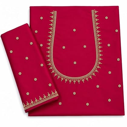 Unstitched Magenta Silk Blouse with Gold Aari Embroidery Unstitched Magenta Silk Blouse with Gold Aari Embroidery