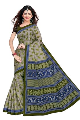 Women's Cotton Blend Warli Printed Saree with Blouse Piece Women's Cotton Blend Warli Printed Saree with Blouse Piece