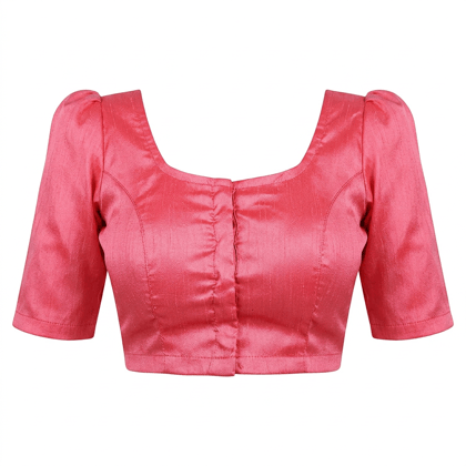 Women's Pink Art Silk Princess Cut Blouse with Puff Sleeves