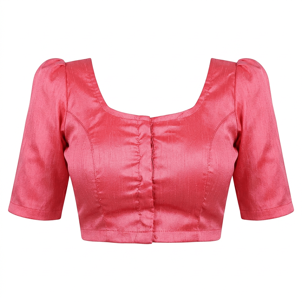 Women's Pink Art Silk Princess Cut Blouse with Puff Sleeves