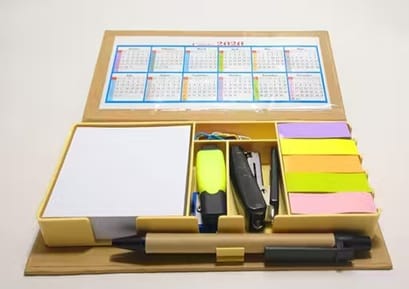 Eco-Friendly Sticky Notes & Memo Pad Stationery Set with Calendar, Pen, Paper Clips & Stapler