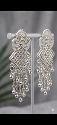 Traditional Silver-Plated Geometric Dangle Earrings