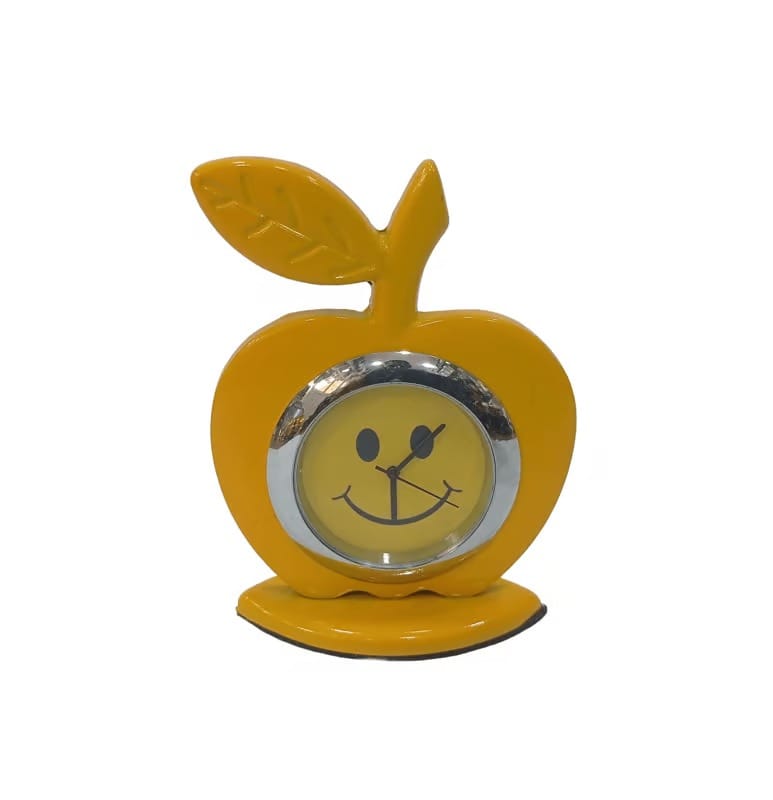 Yellow Apple-Shaped Smiling Face Table Clock