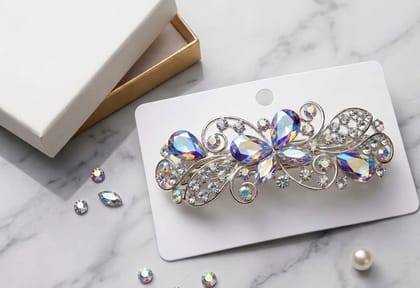 Crystal Rhinestone Floral Vine Hair Barrette / Decorative Brooch Clip Crystal Rhinestone Floral Vine Hair Barrette / Decorative Brooch Clip