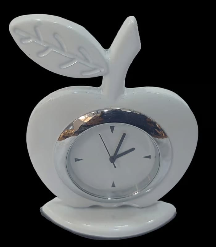 White Apple Shaped Table Clock with Stand
