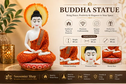 Souvenier Shop Premium Buddha Statue for Home Décor & Meditation | Handcrafted Decorative Buddha Idol | 40 cm Height | Spiritual Showpiece for Living Room, Office & Gifting
