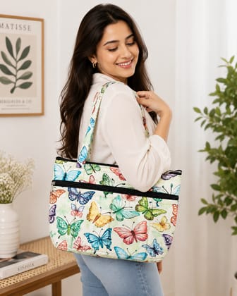 Quilted Butterfly Print Tote Handbag Quilted Butterfly Print Tote Handbag