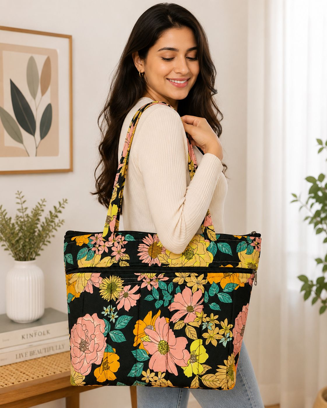 Quilted Floral Tote Bag