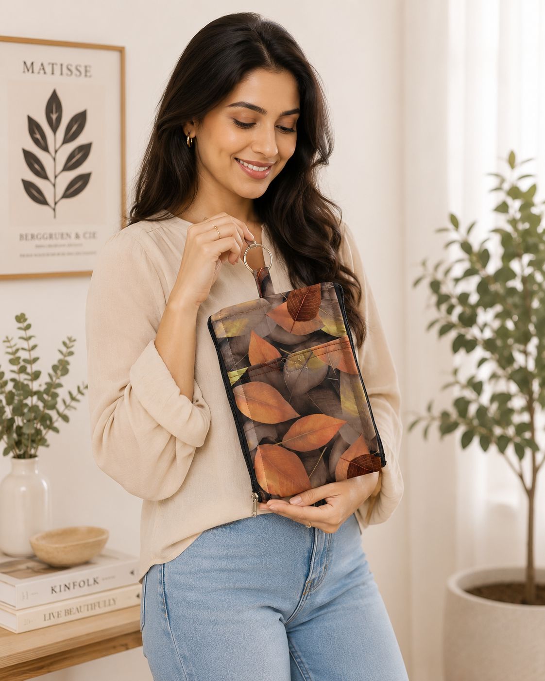 Autumn Leaf Print Padded Hanging Organizer and Travel Pouch