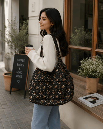 Women's Floral Print Shoulder Tote Bag | Lightweight Casual Everyday Handbag with Zipper Pocket Women's Floral Print Shoulder Tote Bag | Lightweight Casual Everyday Handbag with Zipper Pocket