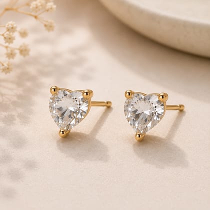 Elegantra 18K Gold Plated Heart Shaped Crystal Stud Earrings for Women & Girls | Classic Heart Cut Charm Studs | Crystal Earrings | White Heart Stud Earrings | Anniversary Gift Mothers Day Gift Birthday Gift