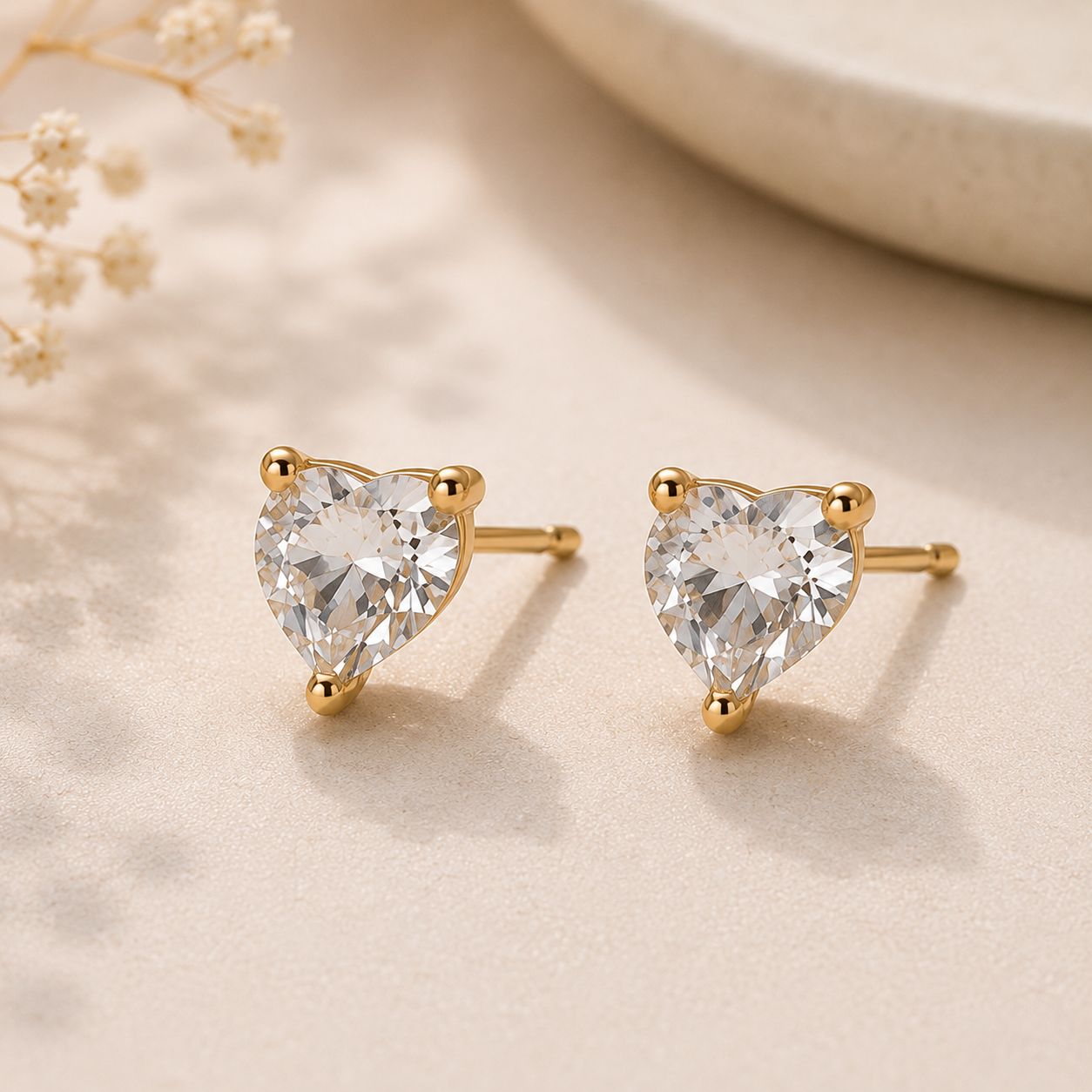Elegantra 18K Gold Plated Heart Shaped Crystal Stud Earrings for Women & Girls | Classic Heart Cut Charm Studs | Crystal Earrings | White Heart Stud Earrings | Anniversary Gift Mothers Day Gift Birthday Gift