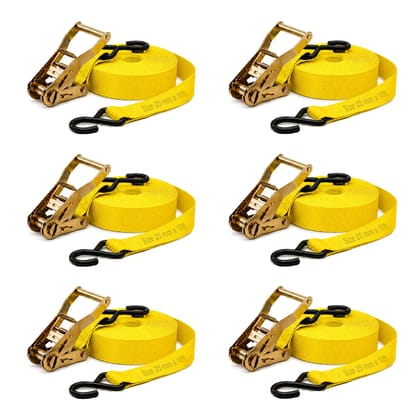Trion Products Ratchet Tie Down Straps 1 Inch x 10 Feet with S Hooks | Heavy Duty Cargo Lashing Belts for Pick-up Trucks, LCVs, Motorcycles & Cargo Securing | 25MM Ratchet Straps (Pack6)