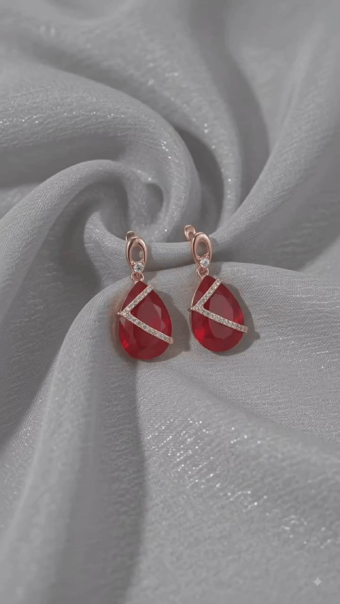 Elegant Rose Gold-Plated Crimson Red Teardrop Earrings 