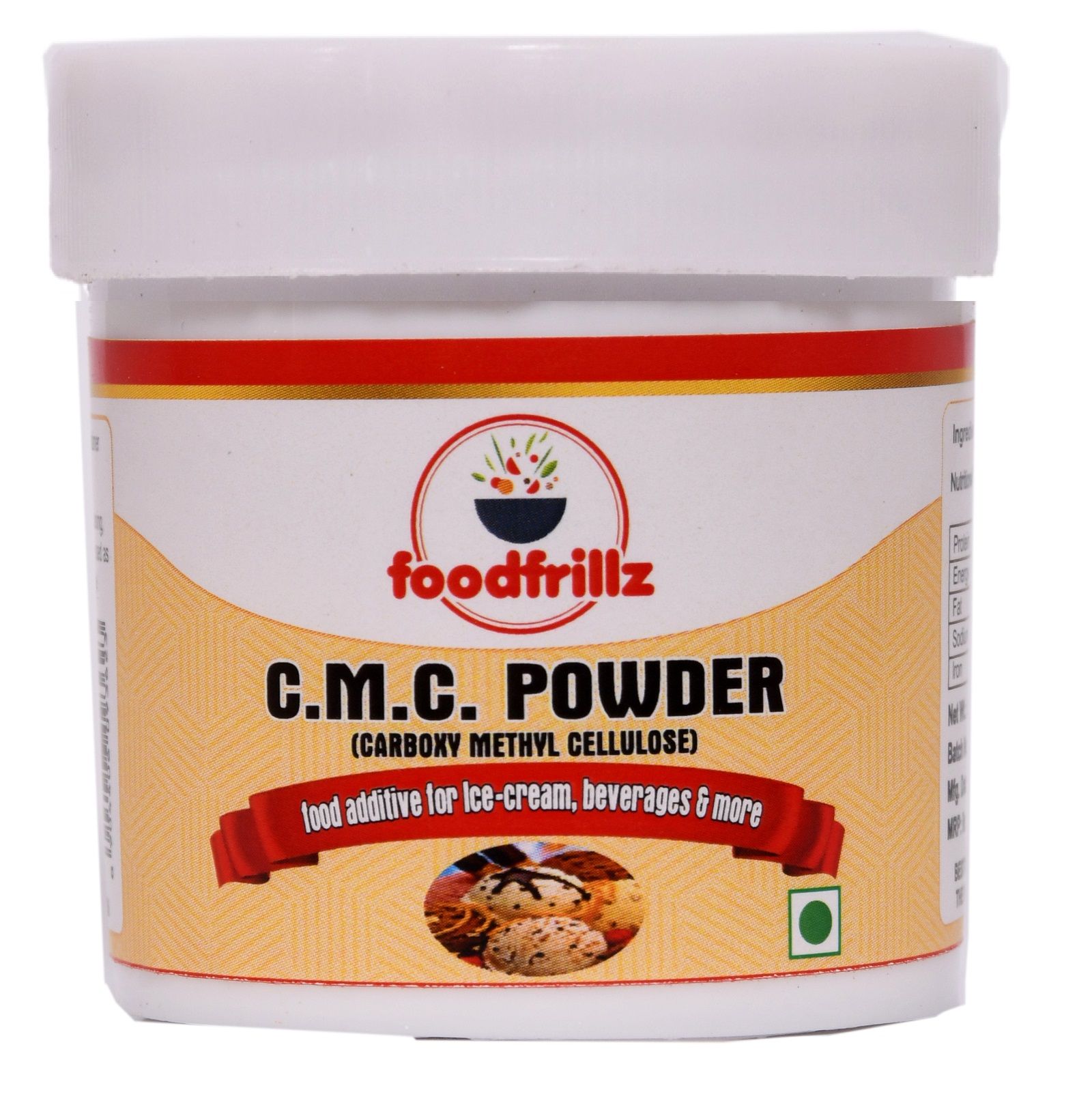 foodfrillz CMC Powder 40 g | Carboxymethyl Cellulose Powder for Soft | Smooth Creamy Ice Cream (Kulfi) | Cake Fondant | Instant Ice Creams