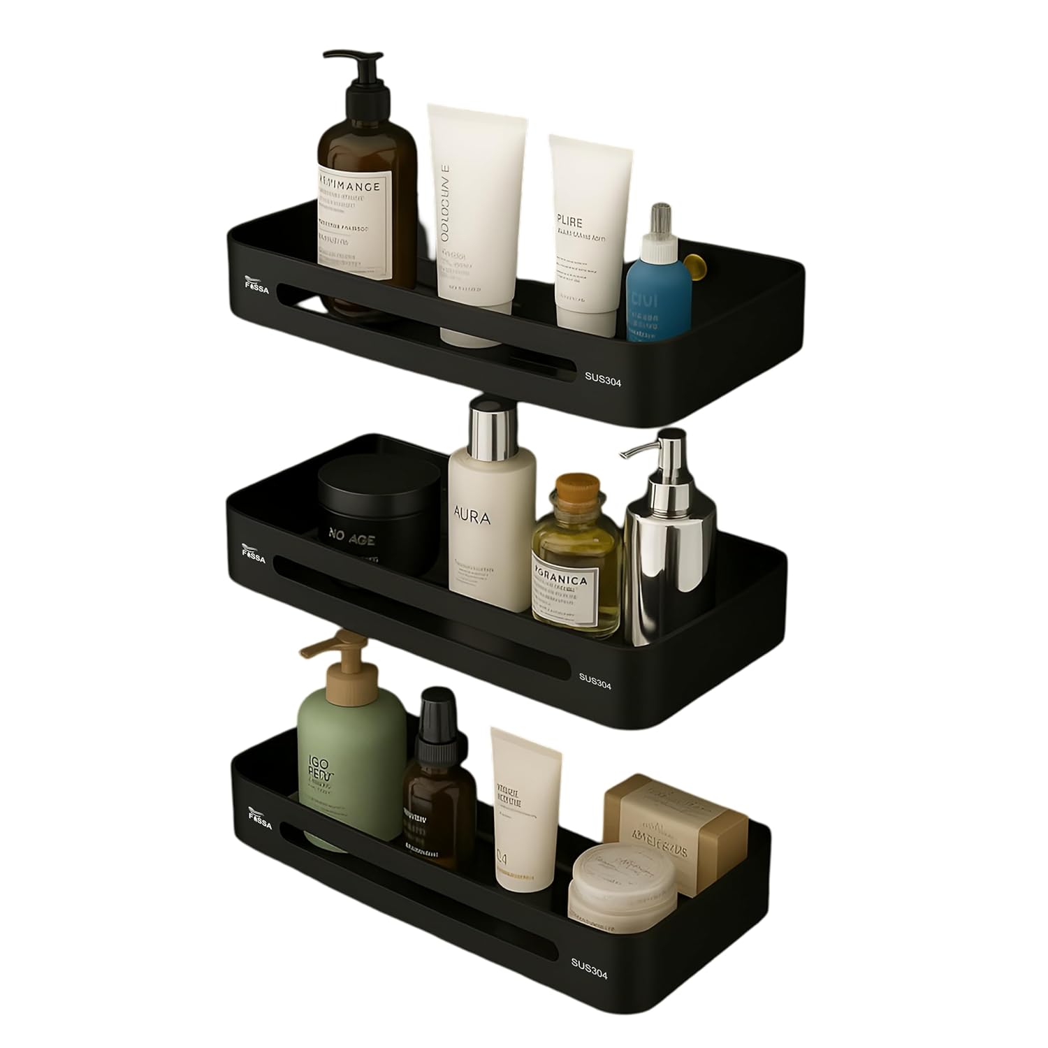 Square Stainless Steel Corner Shelf Pack of 3 Black